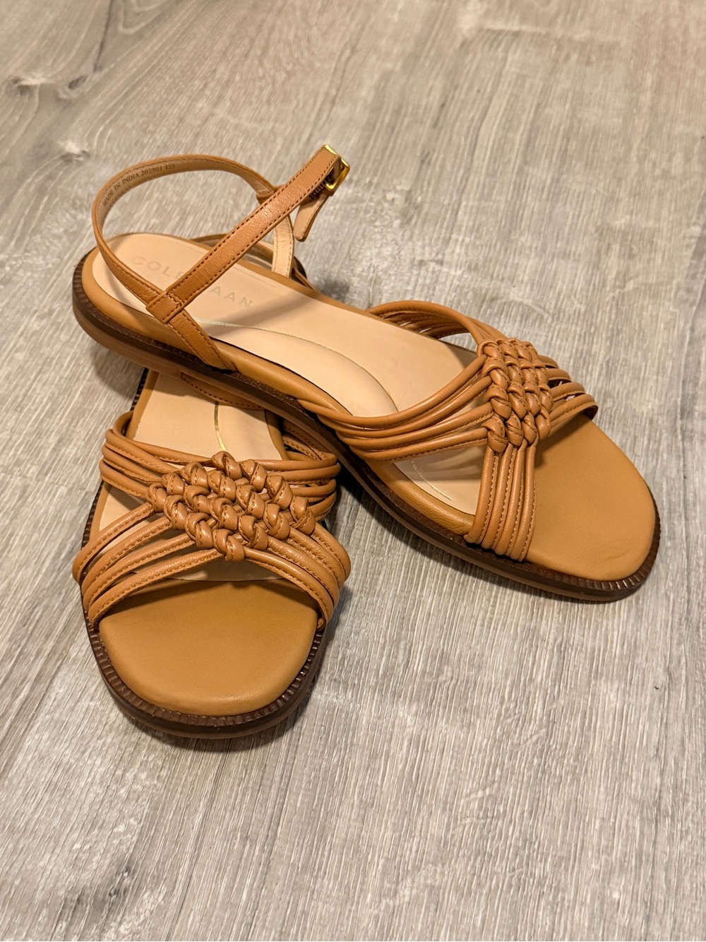 Cole Haan Cognac Braided Leather Slingback Jitney Knot Sandals Size: 7.5B